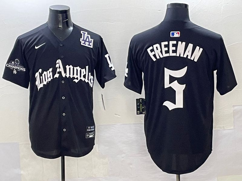Men Los Angeles Dodgers 5 Freeman Black Five generations Joint Name 2025 Nike MLB Jersey style 43